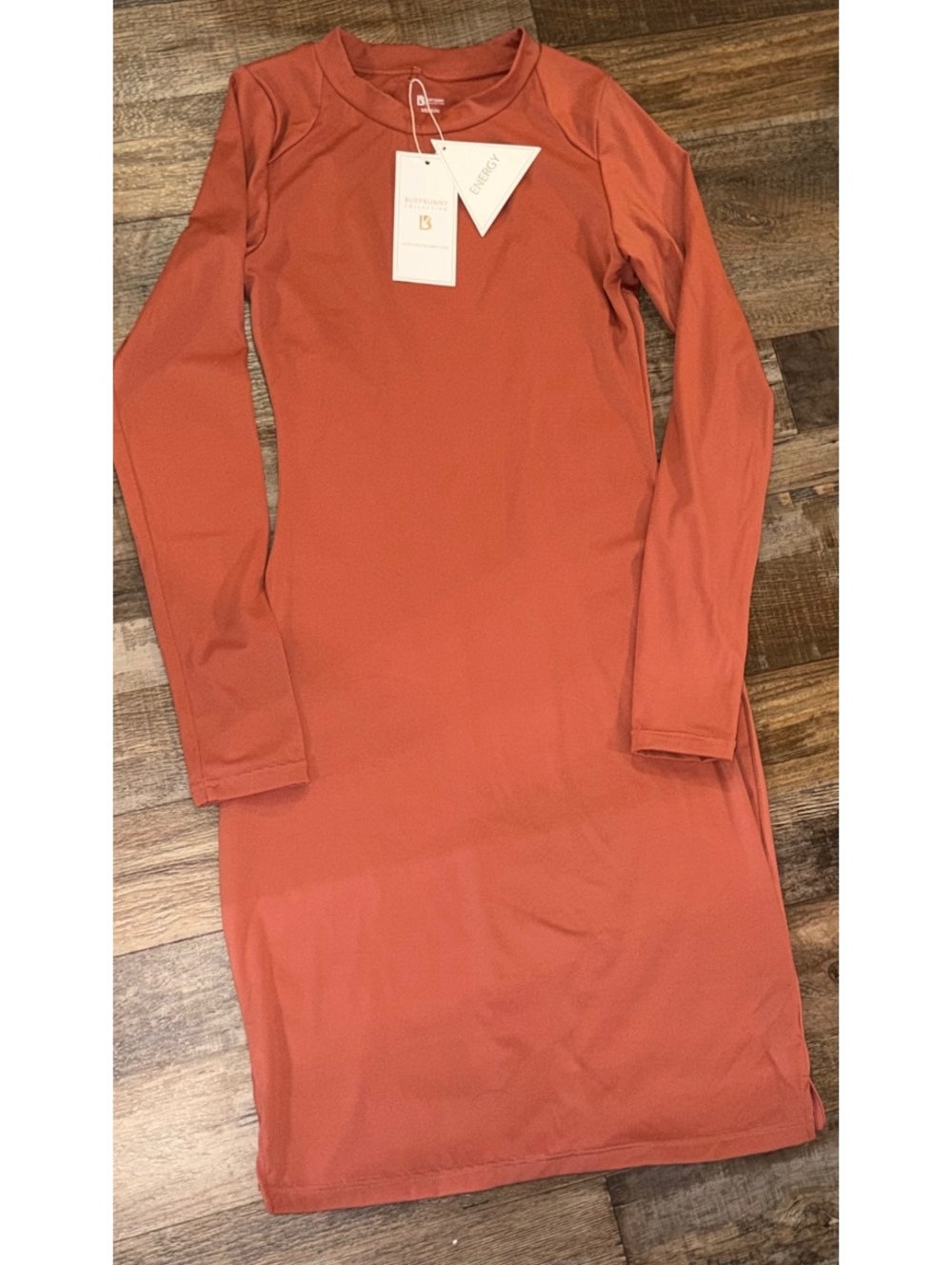 NWT Buffbunny Energy Long Sleeve Bodycon Midi Dress Rust Orange M